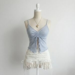 H&M Divided Light Blue Ruched Glitter Top With Bow